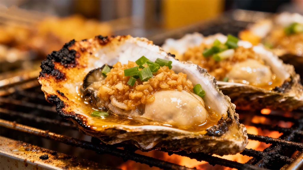 grilled oyster at Xiamen street food stall 