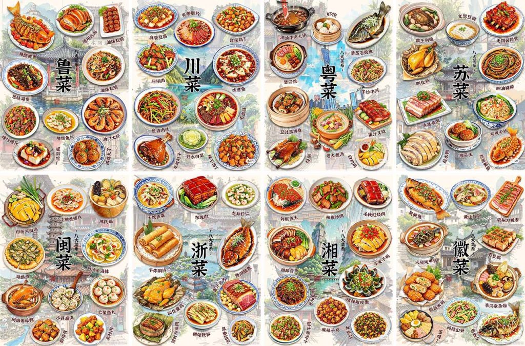 8 major Chinese cuisines representative dishes from different regions of China